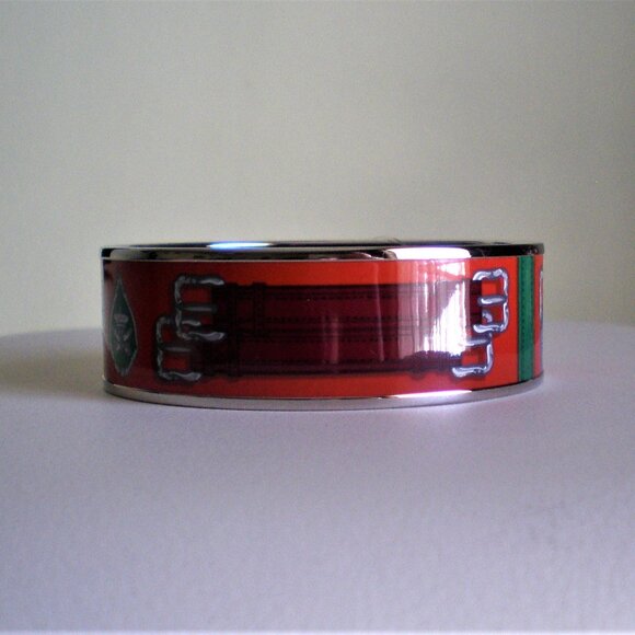 NWT Hermes Harnais Des Presidents Enamel Palladium Plated Wide Bracelet Size 70 - Picture 4 of 12